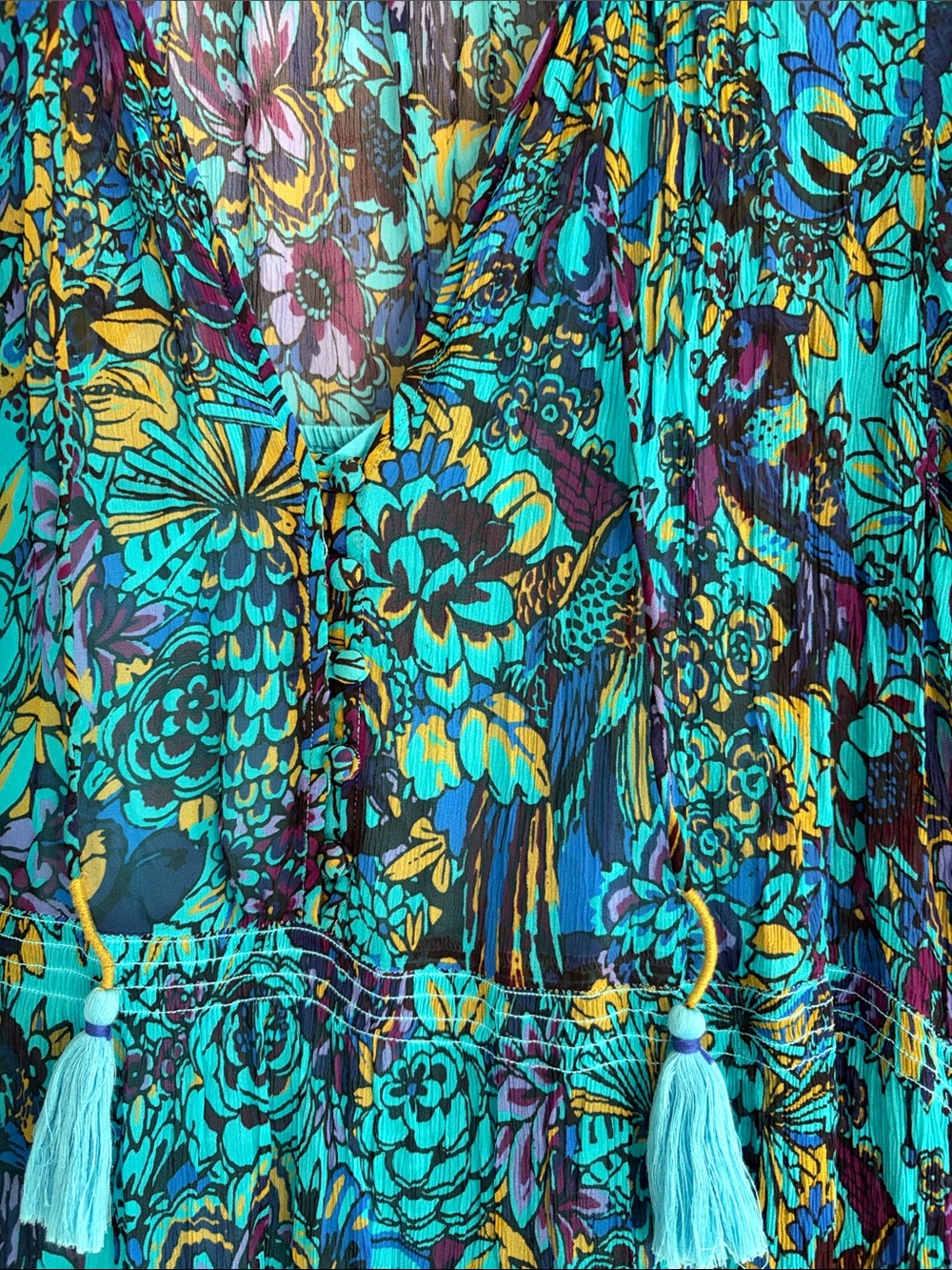 Anthropologie Teal Floral Long Sleeve Tiered Maxi Dress - Picture 7 of 9